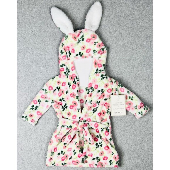 Modern Baby Bathrobe Infant 0-9 Months Floral Pink Plush Hooded NWT - Picture 3 of 13